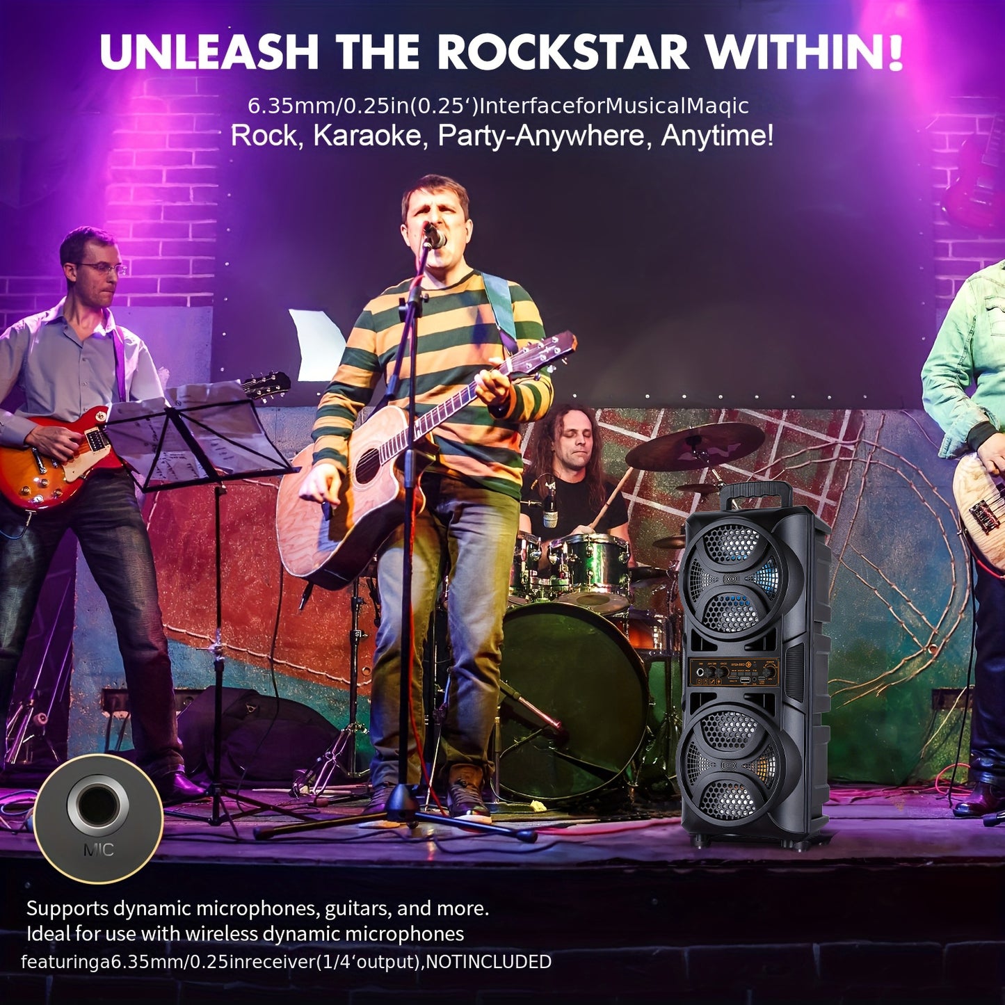 Professional Large Bluetooth Speaker with Microphone, Portable Design with Subwoofer Party Box for JBL, with LED Light, Compatible with BT/USB/TF/AUX/FM/TWS/MIC/EQ Functions, Professional Karaoke. Ideal Gift for Birthdays, Ch