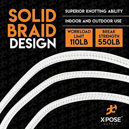 100ft White Reflective Nylon Camping Rope - Heavy-Duty 122lb Tensile Strength, UV-Resistant & Abrasion-Resistant All-Weather Tent Line, Guyline, Tarp Cord for Hiking, Survival, Outdoor Shelter Setup (Low-Light Visibility, Pac