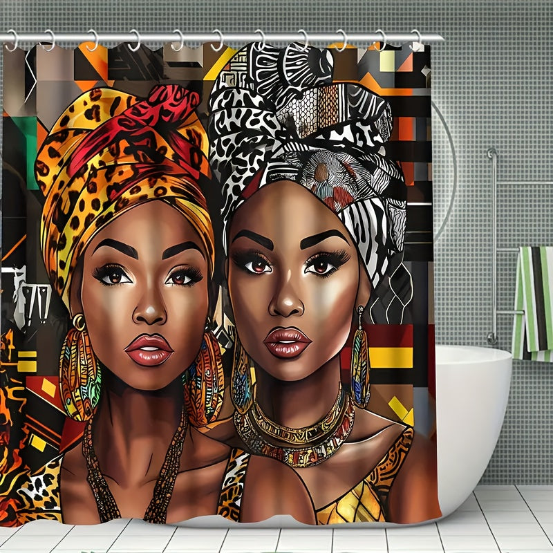 4pcs/1pc African American Woman Shower Curtain Set, Bathroom Curtain With Hooks, Non-Slip Rugs, Toilet U-Shape Mat, Seat Cover, Machine Washable Bathroom Decoration Accessories, African Theme Black Shower Curtain Gift For Wom