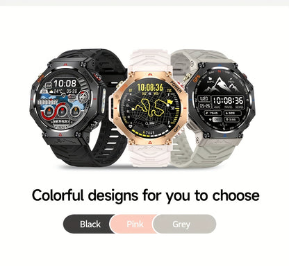 Men's Smartwatch - 1.39inch full touch HD Display, come with long range flashligh & GPS function, 530mAh large battery capacity, Wireless Calls/dial, compass, Music Control, massive sports modes, Zinc Alloy Case, Silicone and