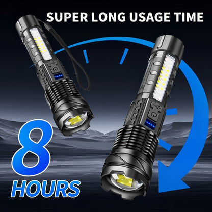 1/2/4pcs Multifunctional Flashlight High-Power LED Flashlight with COB Red/Blue Warning Side Light - Rechargeable Zoomable Long Distance Fishing Camping Light Many Mode