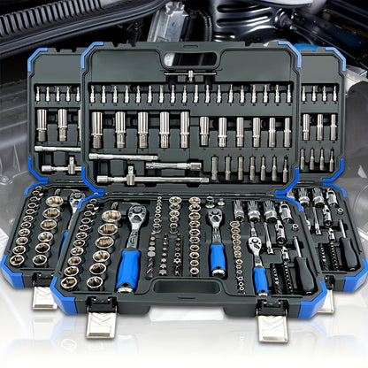 172/45pcs Professional Auto Repair Kit, Ratchet Wrench Set, Torque Wrench, 1/2 *1/4" 3/8" Drive Depth And Standard Sleeve, Auto Repair And Household Machine Tool Set, Suitable for Car And Bicycle Repair Tools