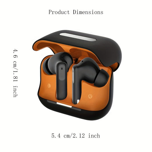 [Active Noise Cancellation Earbuds] Long Battery Life TWS Active Noise Cancellation Wireless Sports Earbuds - Touch Control, Type-C Charging Case - Sleek Black & Orange Design for Android/Apple Compatibility