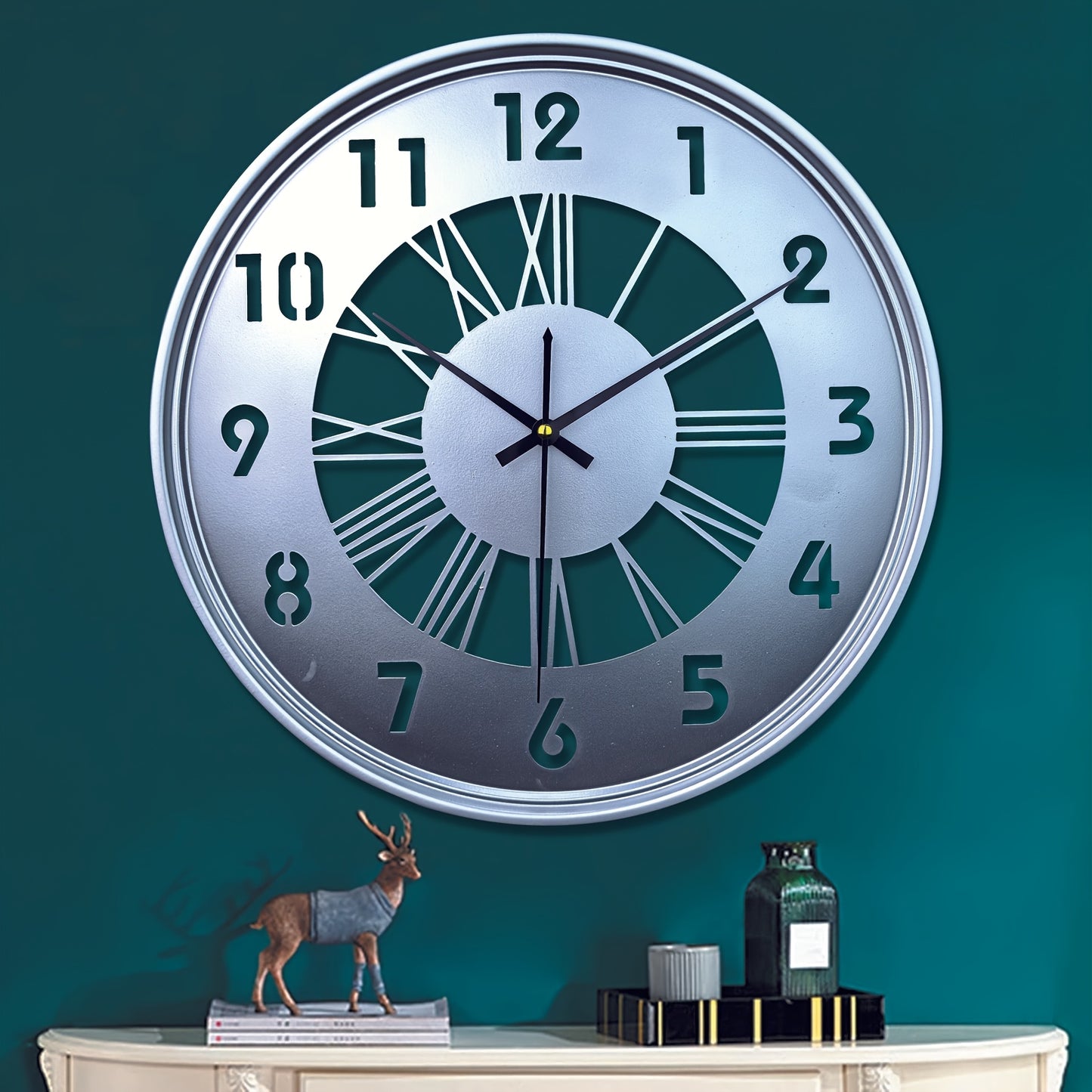 One 16-inch large wall clock, silent with no ticking sound, battery-powered digital clock, industrial metal indoor clock, suitable for living rooms, kitchens, cafes, home decor - available in black, Golden, and Silvery