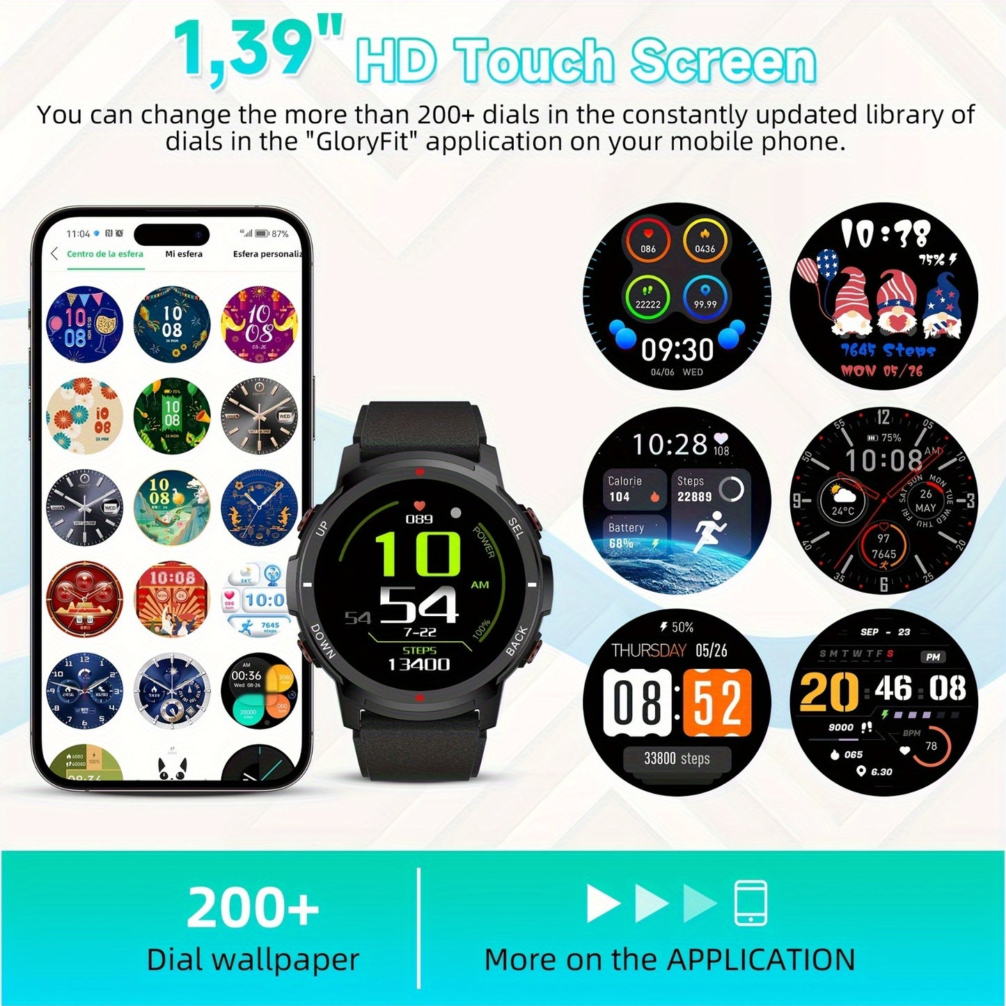 S52 Smart Men'S Watch, 1.39" Smartwatch with Wireless Calling, Sleep Monitoring, 110+ Sports Modes, Compatible with Android/iPhone, USB Charging, Alloy Body, TFT Screen, Lithium Battery-Polymer 300mA