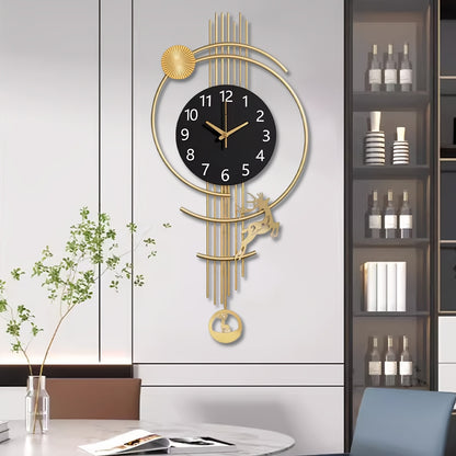 Large Silent Wall Clock with Quartz Movement - Nautical Theme, Wood & Metal Retro Modern Design, Digital Display, Auto-Off, AA Battery Operated (Not Included), Ideal for Living Room, Kitchen, Office Decor, Clock Wall Decor, M