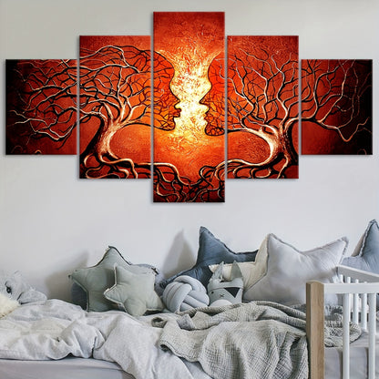 2D Flat, [2D FLAT] 5pcs Frame Artistic Tree Face Canvas Poster, Five Panel Scene Art, Modular Picture, Print Painting, Modern Art, Ideal Decor for Bedroom Living Room Kitchen Dorm, Wall Decoration, Gift for Family Friends, Mu