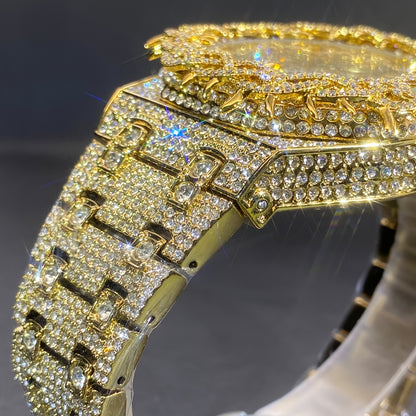 Men'S & Women'S Luxury Rhinestone-Encrusted Large Square Face Watch - Sparkling Mesh Inlaid Dial, High Quality Quartz Movement, Alloy Band with -Accented Bezel - Unisex Party & Everyday Watch for Men & Women, Statement Jewelr