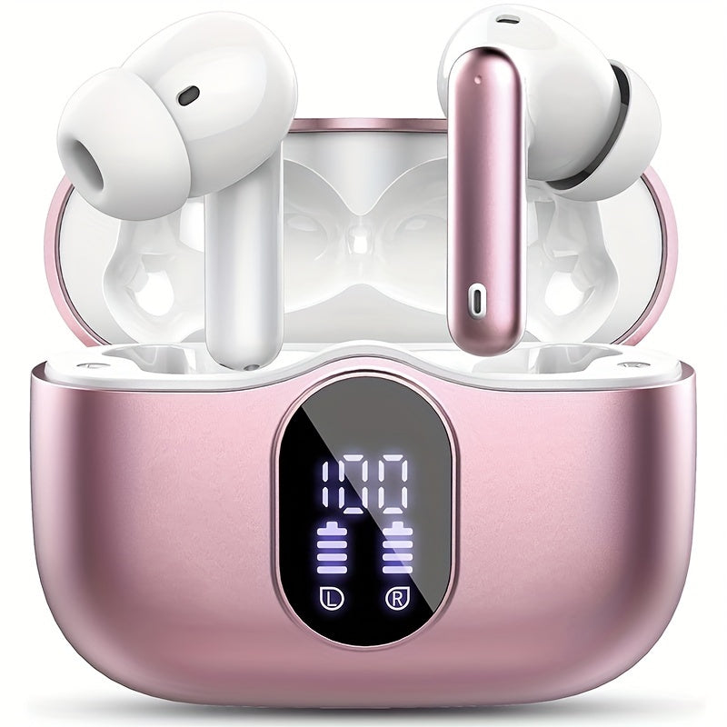 Wireless Earphones, Wireless 5.3 Earphones with Bass Stereo Sound, Earphones with Noise Cancelling Microphone And LED Display Screen, In Ear Earphones, 40 Hours Of Playback Time, Suitable for Laptops, Tablets, Mobile Phones,