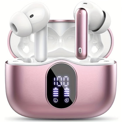 Wireless Earphones, Wireless 5.3 Earphones with Bass Stereo Sound, Earphones with Noise Cancelling Microphone And LED Display Screen, In Ear Earphones, 40 Hours Of Playback Time, Suitable for Laptops, Tablets, Mobile Phones,