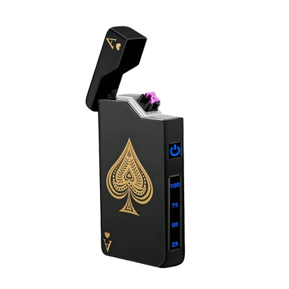 Windproof Dual Arc Lighter, USB C Electric Lighter, Rechargeable USB Lighter, Designed by Parker, Featuring a Spade A Pattern, Wind-Resistant, Suitable for Candles, Incense Sticks, Outdoor Camping, Hiking, a Gift for Men