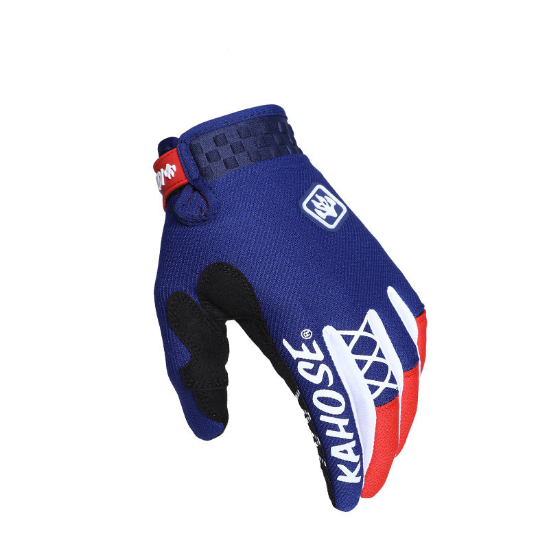 Motorcycle & Motocross Gloves Compatible for ATV/MTB/Dirt Bike Riding - Dark Blue & Red Off-Road Racing Bike Gloves with Buckle Closure, - Motorbike & MTB Cycling Gear for MX Sports