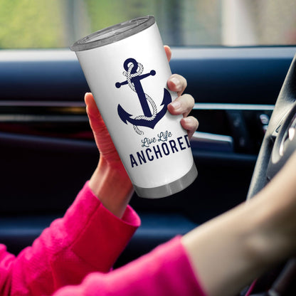 1pc 20oz Nautical Anchor Tumbler, Double Wall Vacuum Insulated Travel Mug with Spill-Proof Lid, Navy Blue Anchor & "Live Life Anchored" Design, Perfect Gift for Dad, Mom, Christmas, Birthdays, Office, Camping, Coffee Cup, Off