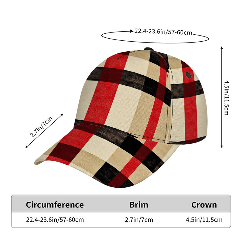 1pc Plaid Pattern in Beige and Red Print Classic Baseball Cap | Lightweight Adjustable Duckbill Hat, Perfect for Daily Wear, Comfortable Fit for Dates, Fiber, Hand Wash or Professional Dry Clean