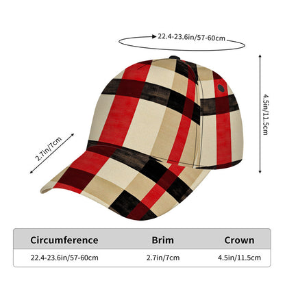 1pc Plaid Pattern in Beige and Red Print Classic Baseball Cap | Lightweight Adjustable Duckbill Hat, Perfect for Daily Wear, Comfortable Fit for Dates, Fiber, Hand Wash or Professional Dry Clean