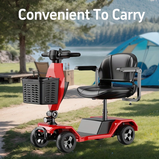 Four-wheel Scooter Foldable Four Wheels, 250W Motor, 24V 12Ah Battery, 15.5-mile Range, 8-inch Solid Tires, 265-pound Load-bearing, Removable Basket, Headlight, Portable Travel Shopping, The Perfect Gift For Mom