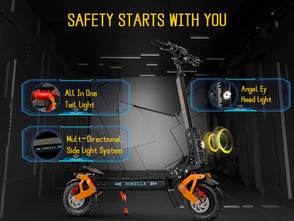 Fast Electric Scooter 60V 28.8A, 749W Dual Motor System for Unbeatable Speed, 60 Miles Long Range, Off Road All Terrain 11 Inch Tires, Full Suspensions & Seat, A True Hyper Scooter And One Of The Fastest Heavy Duty E-scooter