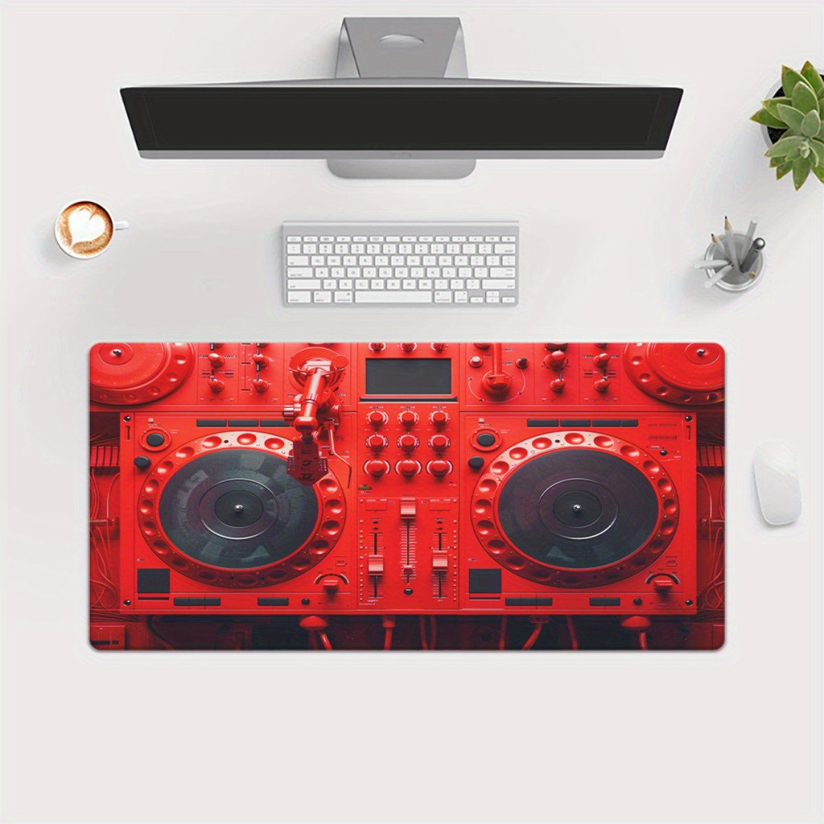 1pc Red DJ Equipment Pad for Desk, Gaming, Office Decor, Non-Slip Rubber Base, XXL Computer Mouse Pad, Multi Functional Mouse Pad for Office, Large Mousepad XXL Mouse Pad.