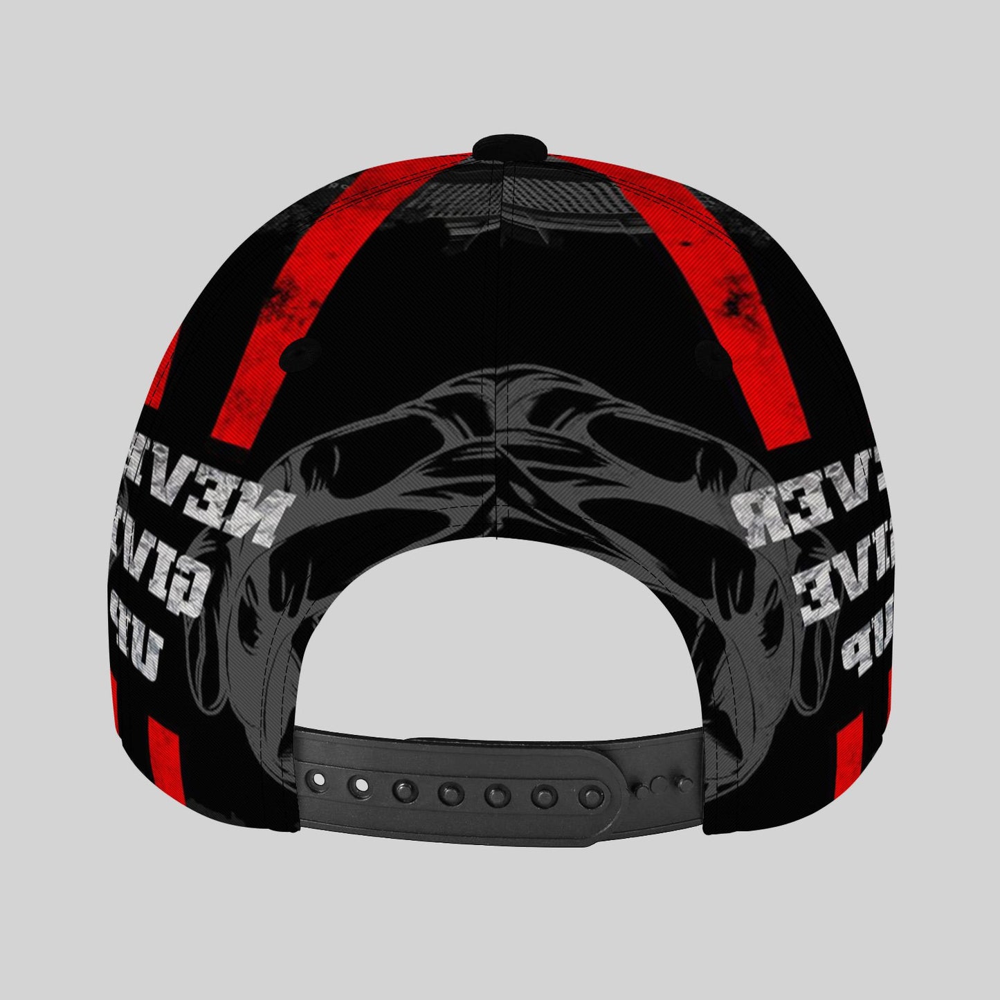 CuteHsJ Lightweight Sun Hat - Adjustable Snapback Baseball Cap with "Never Give Up" Motivational Design, Black/Red Color Scheme for Outdoor, Fishing, Halloween, Christmas, Parties - Breathable Sun Protection Hat for Men & Wom