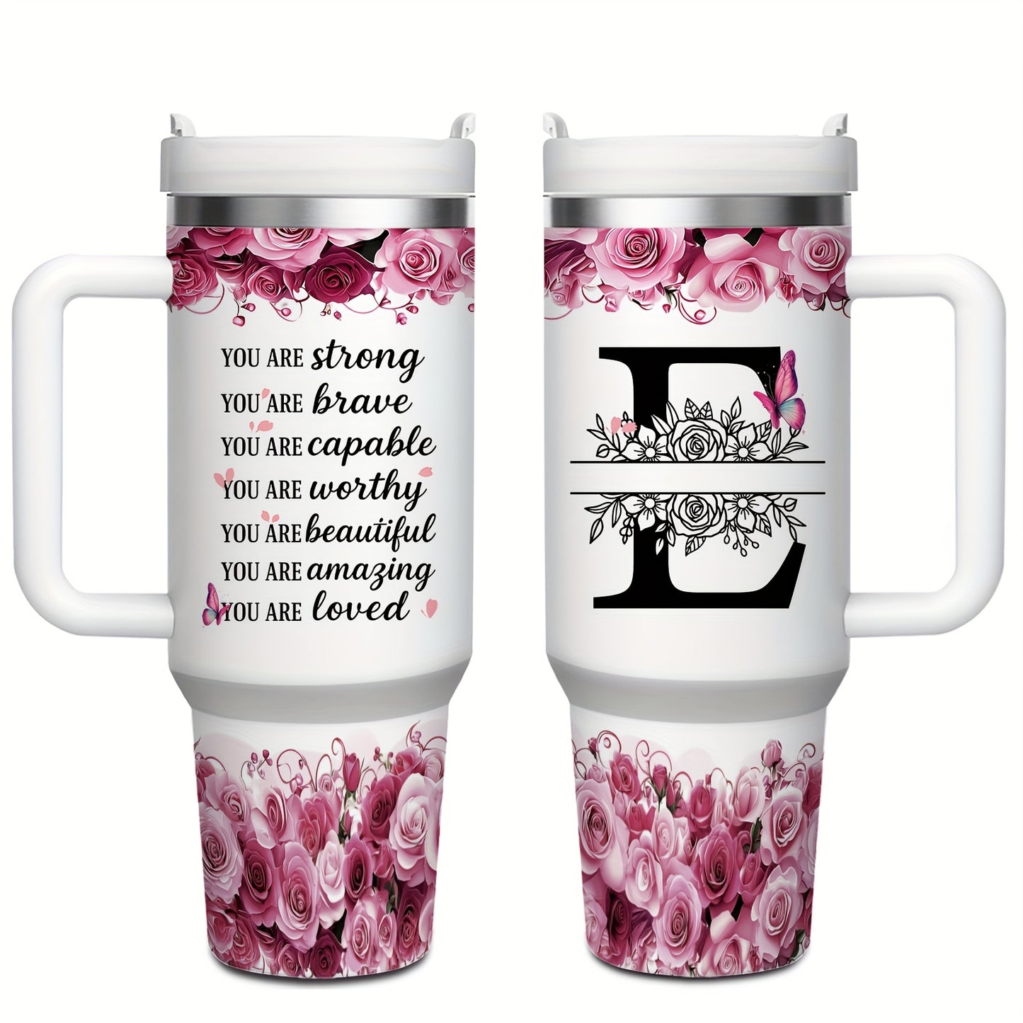 MIKENDA 1pc 40oz "A-Z Custom Letters & Name" Stainless Steel Travel Cup with Lid And Straw. Coffee Cup, Kitchen Drinkware. Great Gift for Women, Friends, Parents.for Mother's Day, Holidays. for Home & Outdoor Use.Halloween &