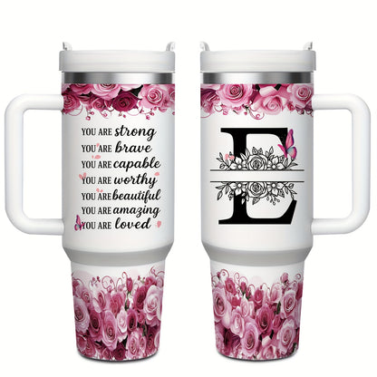 MIKENDA 1pc 40oz "A-Z Custom Letters & Name" Stainless Steel Travel Cup with Lid And Straw. Coffee Cup, Kitchen Drinkware. Great Gift for Women, Friends, Parents.for Mother's Day, Holidays. for Home & Outdoor Use.Halloween &