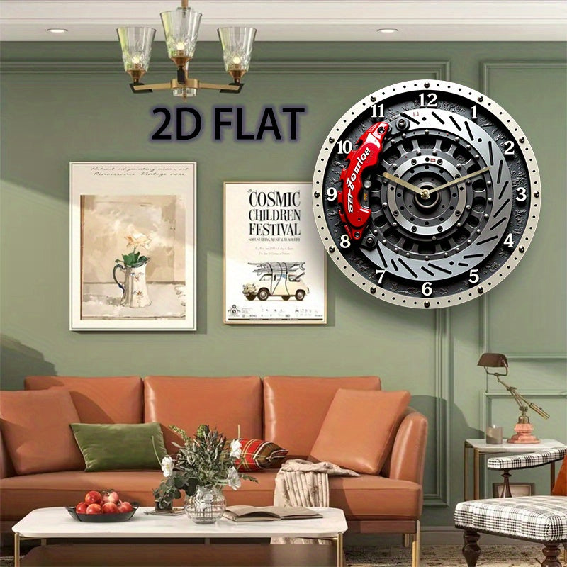 1pc 12-Inch Silent Non-Ticking Racing Brake Disc Wall Clock - Modern Motorsport Decor with Red Brake Disc Design, Quartz Movement, Acrylic Construction - for Living Room, Garage, Office, for Man Cave - Perfect Racing Car Enth
