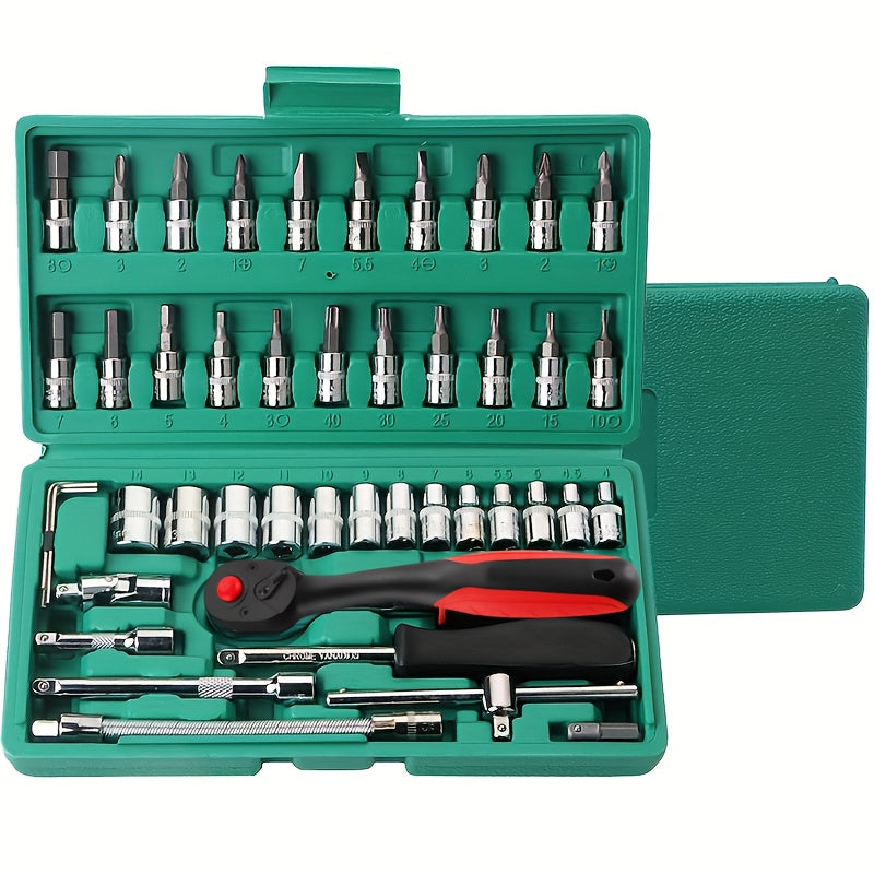 High-end Professional 216&45pcs Mechanical Tool Set, 1/2*1/4 Inch And 3/8 Inch Drive Depth And Standard Wrench Set, Torque Wrench, Auto Parts Repair And Household Mechanical Tool Set, Suitable for Vehicle And Bicycle Repair T