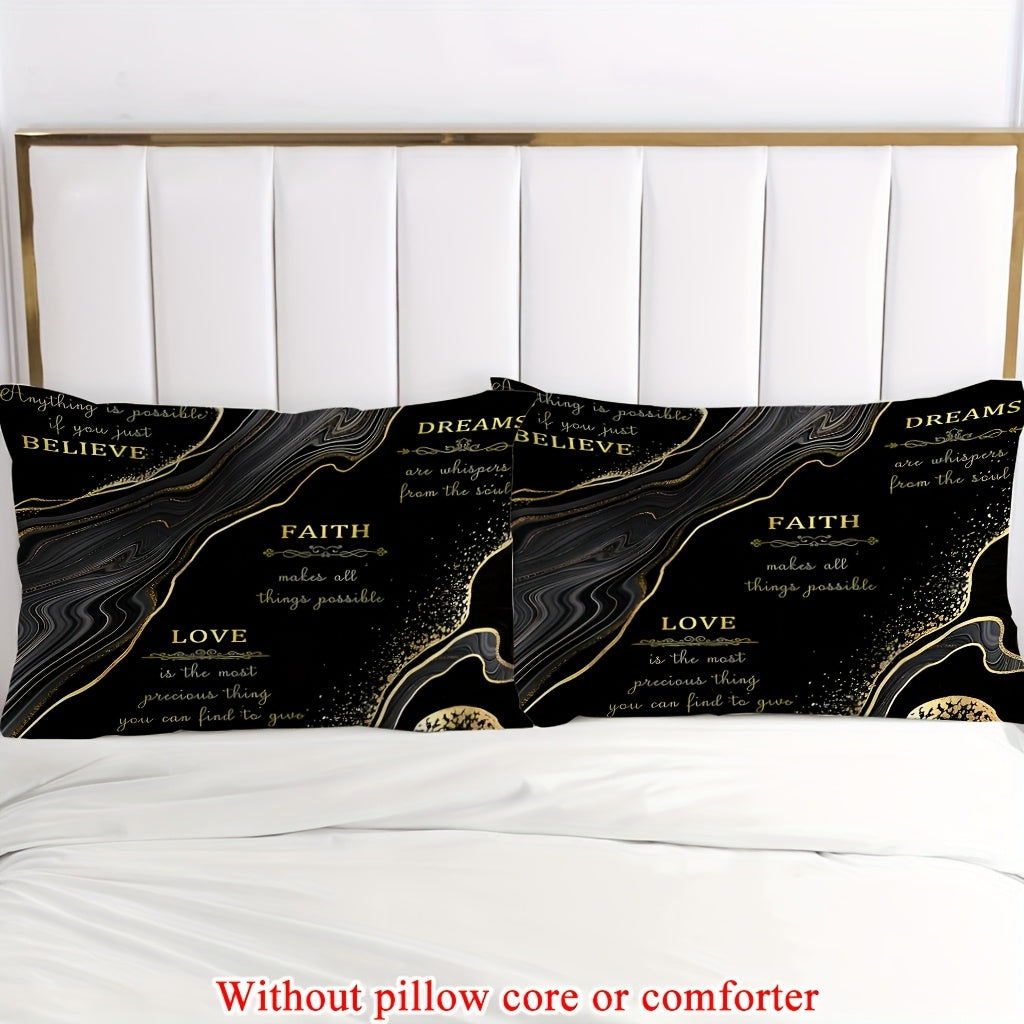 2/3pcs (1 Duvet Cover + 1/2 Pillowcase, Without Core) Black Golden Marble Cut Surface Message Luxury Style Print Soft Comfortable Bedding Set for Bedroom Dorm Room Family Gift