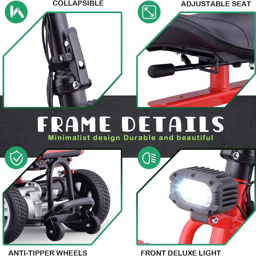 New Arrival- Portable 3-Wheel Electric Mobility Scooter | Lightweight & Foldable | 300lb Capacity | LED Lights | Rotatable Seat | Perfect for Seniors & Adults | Black/Red