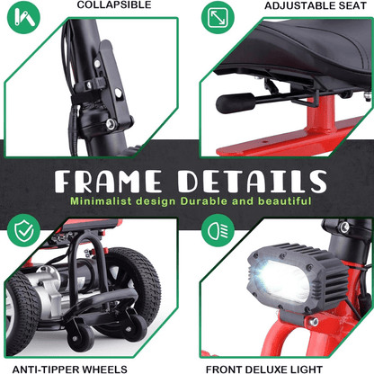 New Arrival- Portable 3-Wheel Electric Mobility Scooter | Lightweight & Foldable | 300lb Capacity | LED Lights | Rotatable Seat | Perfect for Seniors & Adults | Black/Red