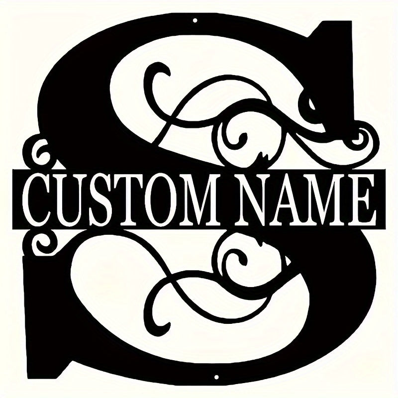 Customized Metal Surname Sign - Personalized Black Art Deco Wall Decor, Reusable Matte Finish, Detachable Pre-pasted Metal Accent - For Home Decor - Suitable for Living Room, Bedroom, Garden, Outdoor Spaces - Unique Gift for