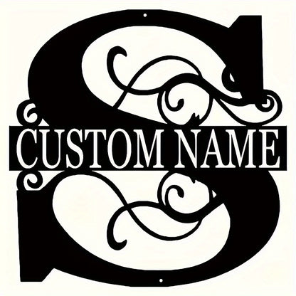 Customized Metal Surname Sign - Personalized Black Art Deco Wall Decor, Reusable Matte Finish, Detachable Pre-pasted Metal Accent - For Home Decor - Suitable for Living Room, Bedroom, Garden, Outdoor Spaces - Unique Gift for