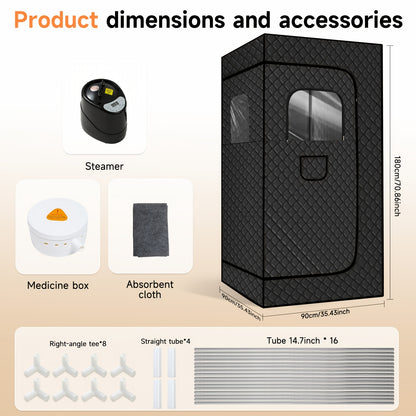 New Dual Window Portable Steam Sauna Box For Home One Person Full Body Sauna Spa With 101.44oz 1200W Steam Generator, No Foldable Chair, for home Sauna Tent For Gym, Yoga, Pilates