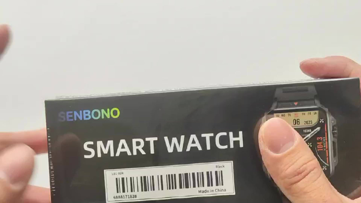 [SENBONO Smart Watch] SENBONO Smart Watch, 1.95 Inch TFT Screen, 240x296 Resolution, Wireless Call, Step Counter, Calories, Distance Fitness Tracker, Weather, Information Push, Alarm, DIY Watch Face, Rechargeable 340mAh Lithi