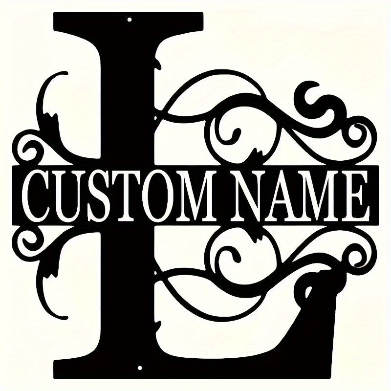 Customized Metal Surname Sign - Personalized Black Art Deco Wall Decor, Reusable Matte Finish, Detachable Pre-pasted Metal Accent - For Home Decor - Suitable for Living Room, Bedroom, Garden, Outdoor Spaces - Unique Gift for
