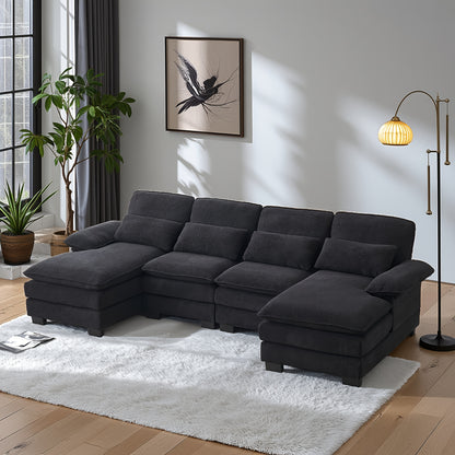 110'' U-Shaped Comfort 4-Seater Cloud Sofa, Modern Deep-Seat Comfort Living Room Sofa, Chenille Fabric