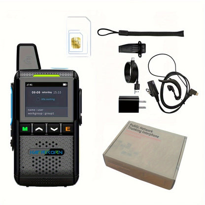 Global Office Walkie Talkie with Data Cards, Long Range Communication 4G Network Radio, Clear Sound Anti-Interference for Business, No Monthly Fees, 2-Pack, Emergency Response, Outdoor Communication, Modern Radio, Compact Des