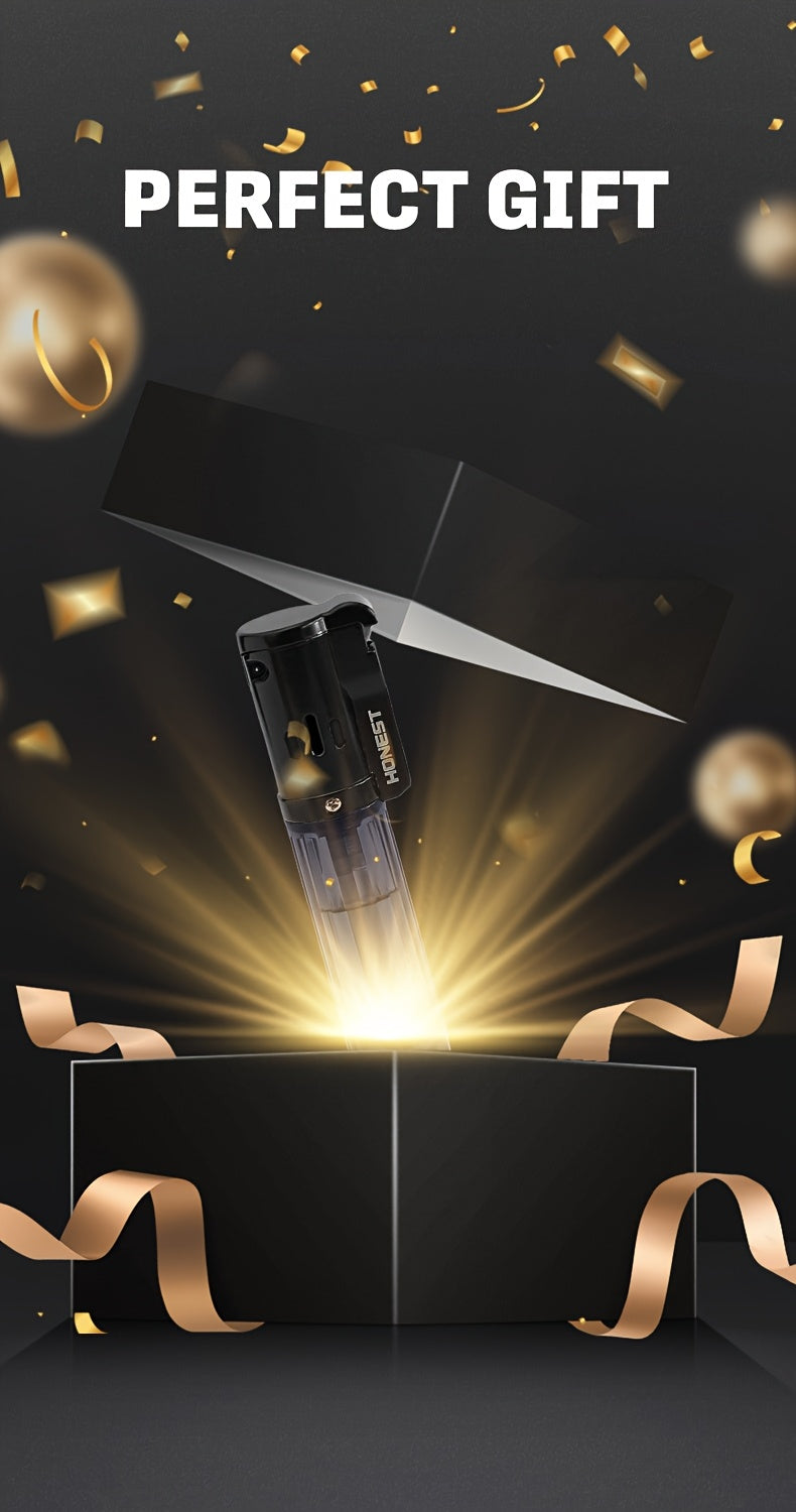 Windproof Straight Flame Lighter Without Butane, Featuring a Sand Wheel, a Visible Gas Window, And an Inflatable Design. This Mini Lighter Is Portable And Perfect for Use in The Kitchen, Fireplace, Or As Gifts for Occasions L
