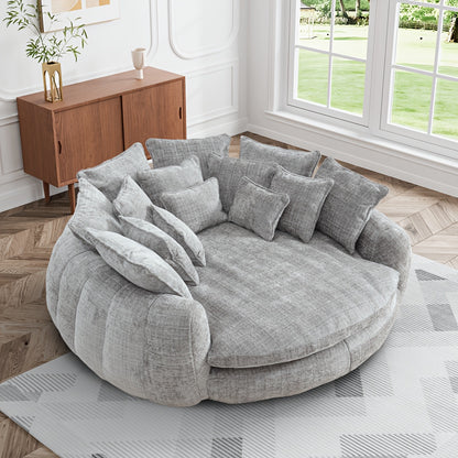 Modern 81" Oversized Bean Bag Chair - Upholstered Chenille Round Sofa Bed with Plush Fluffy Cushion, Deep Seat & Open Back Design, No Assembly Required, Gray Fabric for Living Room, Apartment, or Guest Room, Cozy Seating, Con