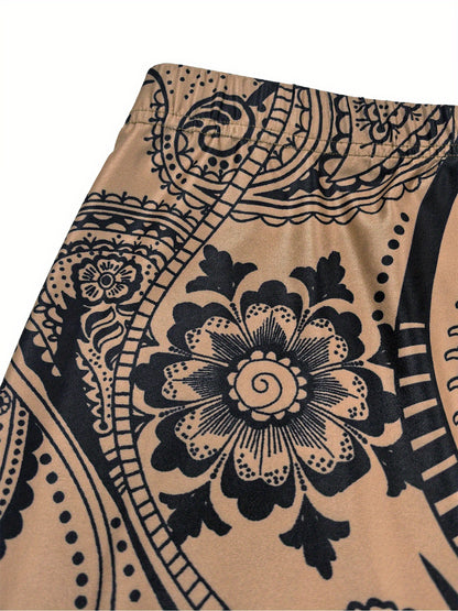 Women's Casual Long-Flowing Maxi Skirt with Intricate Floral And Geometric Print - Lightweight Mesh Fabric, Perfect for Spring/Summer/Fall, Casual Attire|Floral Print, Skirts for Women, Maxi Skirts for Women, Elegant Women's