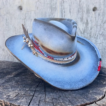 Sky Blue Solid Wool Felt Western Cowboy Hat with Feather Trim - Wide Brim Unisex for all-Occasion Hat Suitable for Men & Women, Western Events, Rodeo, Christmas Gift - Durable Fiber Cowboy Hat