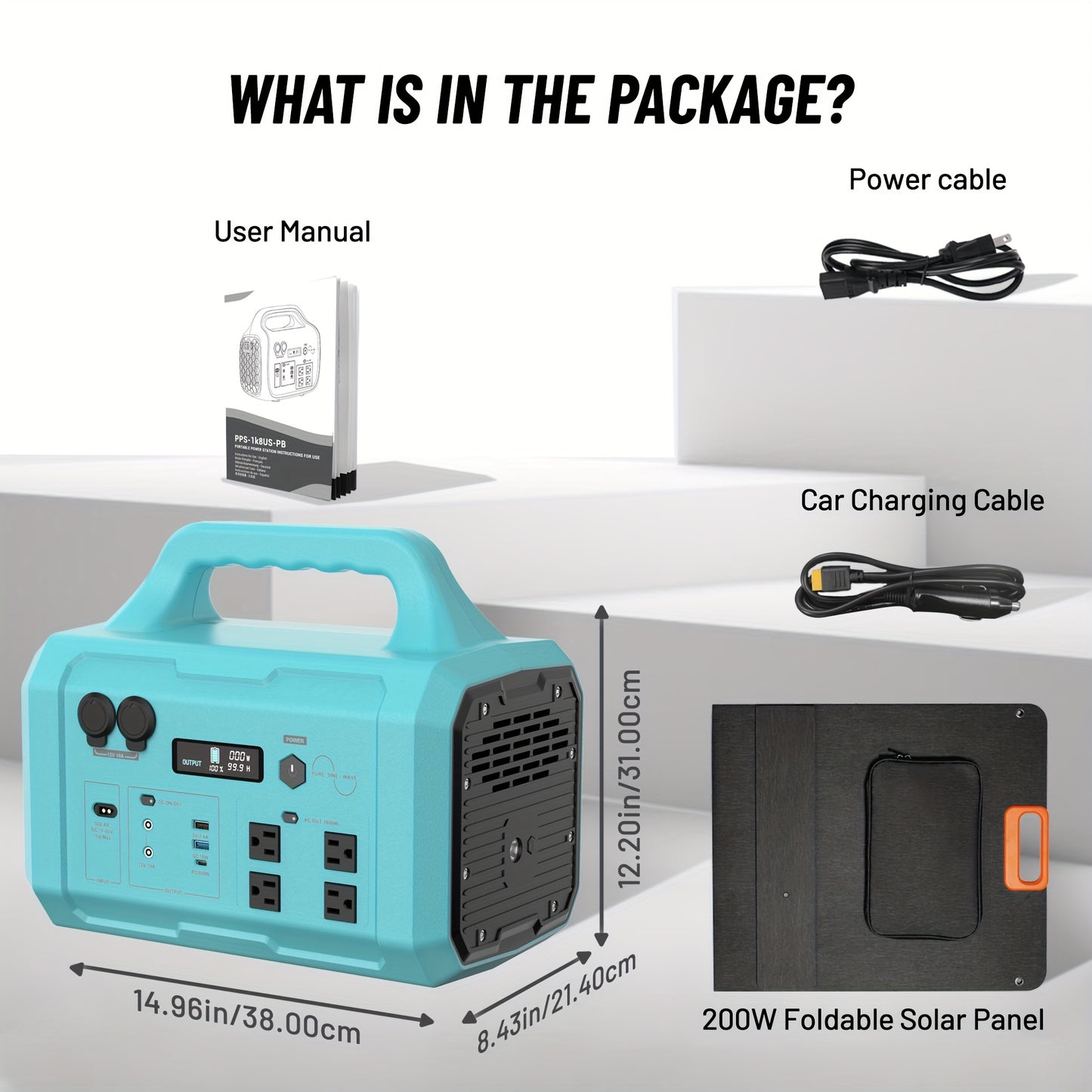 1800W Portable Generator 200W Solar Panel, 120V AC Output, 2-Hour Full Charging Time, Compact Design for Camping, RV, Home & Commercial Use, 1024Wh Solar Generator, Outdoor Power Station, Modern Power Station, Durable Power S