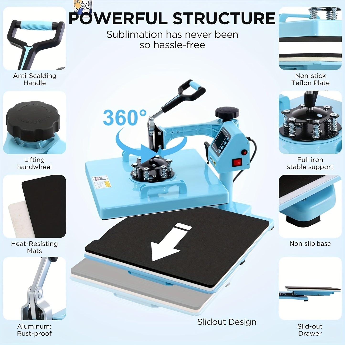 15x15 Inch 5-in-1 Set Heat Press Machine for Everything Transfers, Swing Away Press Machine for T Shirt, Bags, Pillows, Plates(6" And 8"), Tumblers, Mugs, Cups, Hats And Caps(5.5"x3") - Hat Heat Press - 3in 1 Can Only Press H