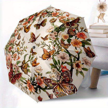 Floral Butterfly 2 Themed Automatic Umbrella Portable Automatic Folding Umbrella Suitable for Travel and Daily Use Ideal Gift for Family and Friends, Automatic Umbrella Folding, Umbrella for Women High Quality, Cute Umbrella,