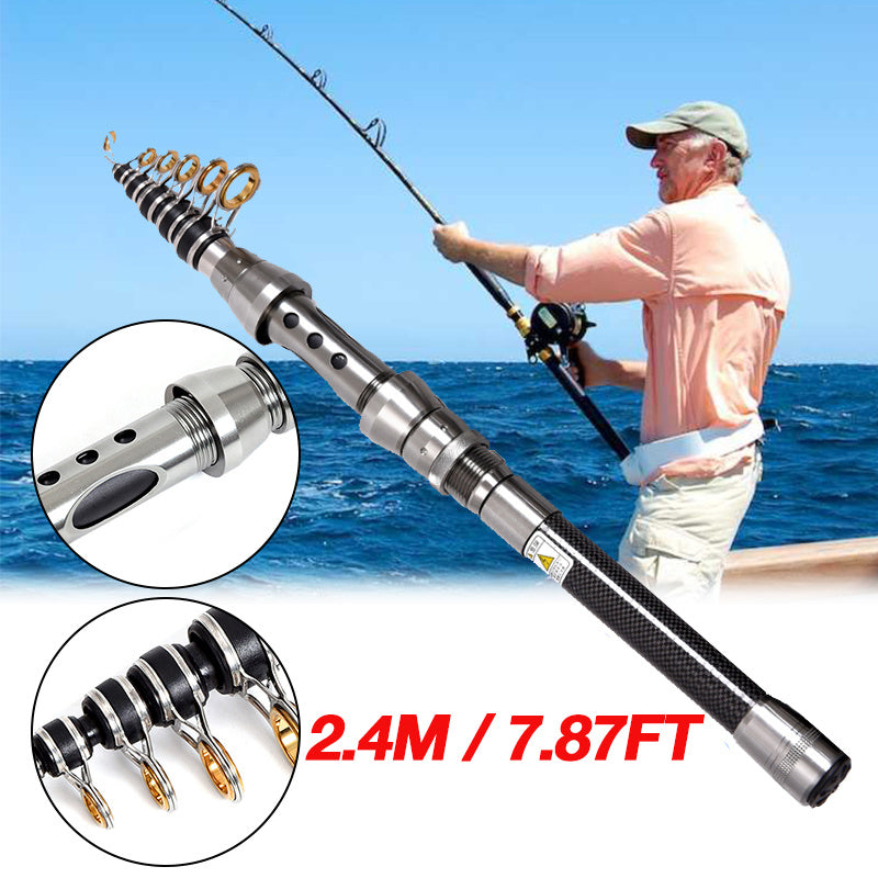 Telescopic Fishing Rod and Reel Combos Full Kit, 5:5:1 Carbon Fiber Fishing Pole, Shielded Bearings Stainless Steel BB Spinning Reel 7.9FT