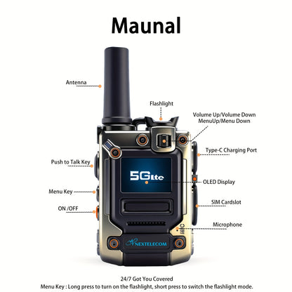 K300S Global Long Range Walkie Talkie Via Cellular Network Sim Card No Monthly Fee Us Coverage Truckers Construction Hotels Use Camping Hunting Adults Poc Two Way Radios Rechargeable