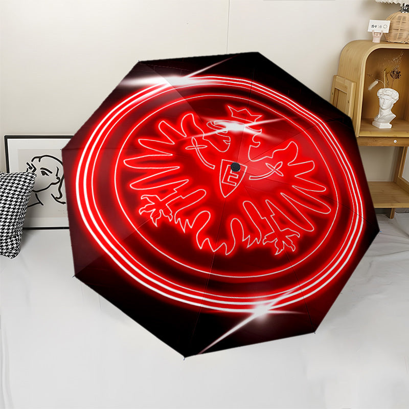 Frankfurt Neon Sign Automatic Folding Umbrella - 8-Rib Durable Windproof Design, Portable Travel Umbrella with Vibrant Red & White Neon Artwork, Compact & Lightweight for Commuting, Gifts, Commuting Umbrella, Stylish Umbrella