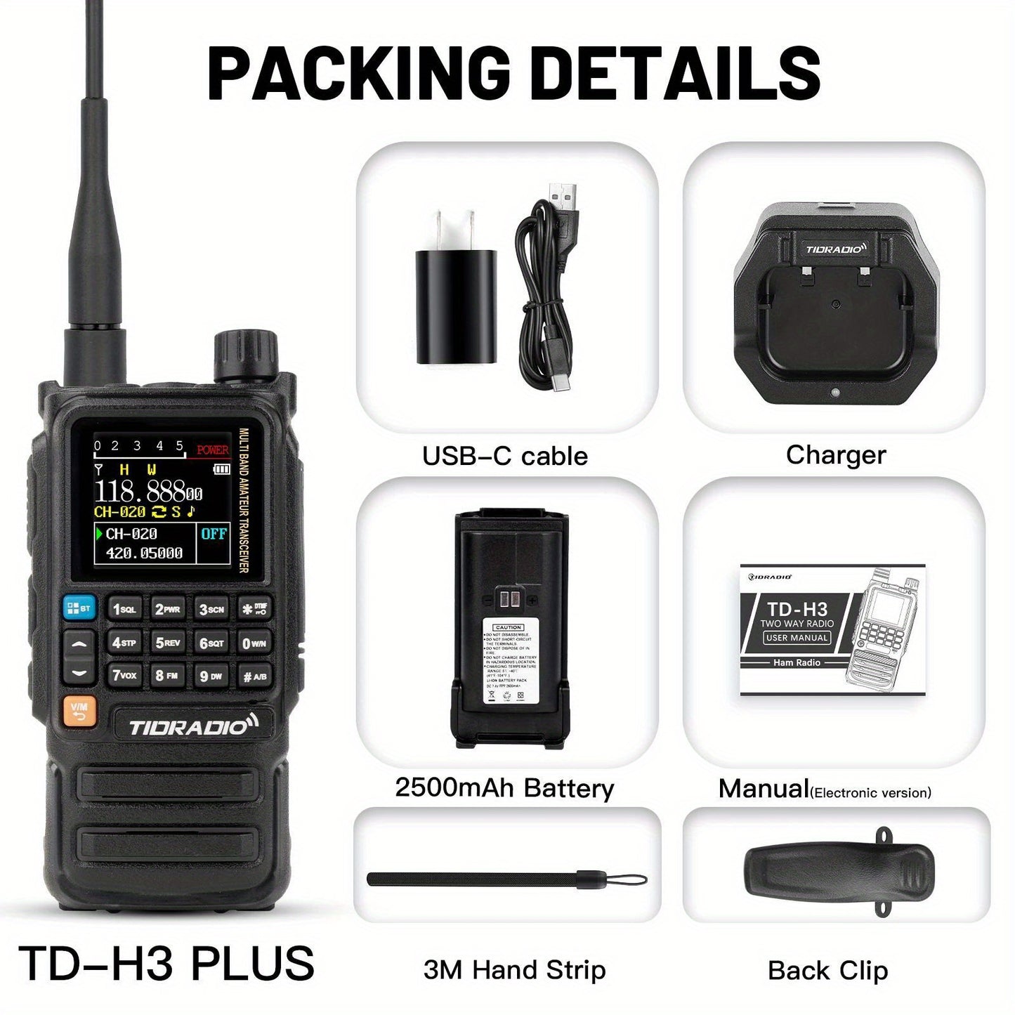TIDRADIO H3 PLUS | Ham Radio Multi-Band Two-Way Radios with AM/ FM & Wireless Headset Compatibility | 5000km Long Range Walkie Talkies for Camping & Emergency