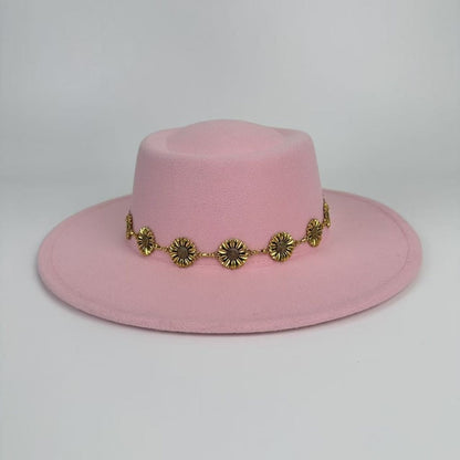 1pc Bohemian-style Unique and Fashionable Felt Hat - Decorated with Exquisite Golden Flower Chain Fedora Hat - Suitable for Daily Street Style, Music Festival Outfits, Bohemian-inspired Looks, Casual Outings and Trendy Season