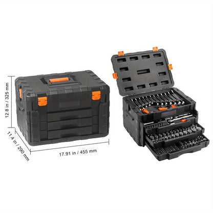 Happybuy Mechanics Tool Set and Socket Set, 1/4"3/8" 1/2" Drive Deep and Standard Sockets, 450pcs SAE and Metric Kit with Bits, Hex Wrenches, Combo Wrench, Accessories, Storage Case